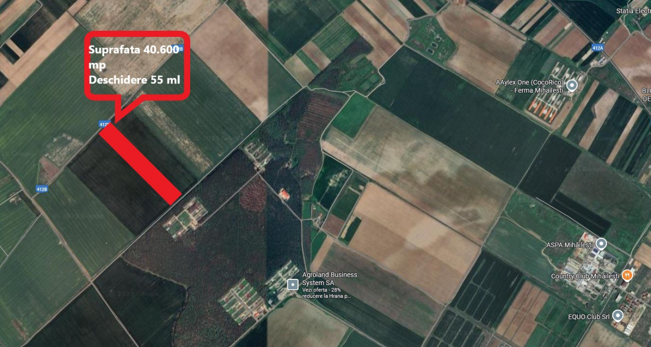 Mihăilești - Giurgiu Teren intravilan – 40.600 mp, deschidere 55 ml